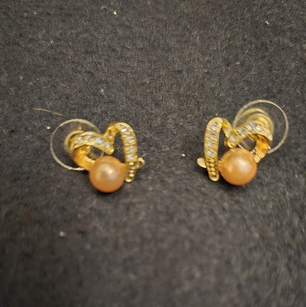 Gold And Rhinestone Stud Earrings